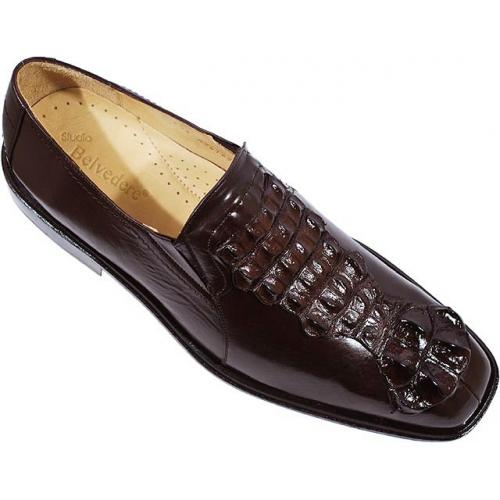 Belvedere "Zebra" Brown Genuine Hornback Crocodile Loafer Shoes